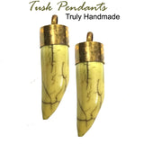 2 Pcs Tusk Pendants Handmade Size about 55mm long and 15mm wide
