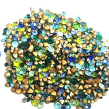 25 Grams Pkg. Mix Glass Chatons Stones machine cut, Peacock color shade