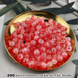 200 PIECES PACK OF 8 MM ROUND RED COLOR ACRYLIC CRACKLE ICE BEADS