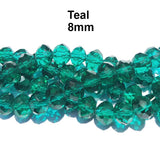 Teal Green, Per Line 8mm Faceted Transparent Rondelle Shaped Crystal Beads