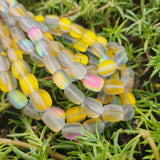 MYSTIC AURA QUARTZ TUMBLE BEADS, MATTE HOLOGRAPHIC BEADS 10-14 MM PPROX' SOLD PER LINE ABOUT 27-30 BEADS