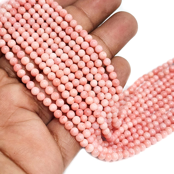 4 MM APPROX SIZE'GENUINE CORAL PINK SMOOTH ROUND SHAPE BEADS