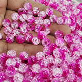 200 PIECES PACK OF 8 MM ROUND MAGENTA PINK COLOR ACRYLIC CRACKLE ICE BEADS