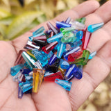 50 GRAMS PKG. MULTI COLOR SHADE, Tower shape Austrian crystal beads conical loose beads CRYSTAL MIX, GLASS BEADS, SIZE 7-15 MM APPROX