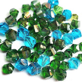 100 Pcs Pkg. Helix Cut Green and Turquoise color, size encluded 8mm and 10mm
