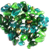 200 Pcs Pkg. green color, Drop Faceted Crystal Glass beads, size encluded as 5X7MM, 8X12MM, 10X15MM AND SOME 3X5MM