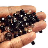 50 Grams Pkg. Black and Gray color, Rondelle Faceted Crystal Mix size glass beads Size mostly encluded as 6mm, 8mm, 10mm, to some extent 4mm and 12mm mixed