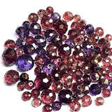 50 Grams Pkg. Purple color shade, Rondelle Faceted Crystal Mix size glass beads Size mostly encluded as 6mm, 8mm, 10mm, to some extent 4mm and 12mm mixed