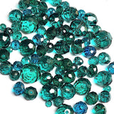 50 Grams Pkg. Teal Color, Rondelle Faceted Crystal Mix size glass beads Size mostly encluded as 6mm, 8mm, 10mm, to some extent 4mm and 12mm mixed