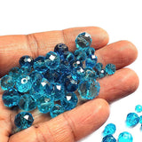 50 Grams Pkg. Aqua Blue shade, Rondelle Faceted Crystal Mix size glass beads Size mostly encluded as 6mm, 8mm, 10mm, to some extent 4mm and 12mm mixed