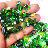 50Grams Pkg. Crystal Mix Shapes Glass beads for jewelry making Crystal Green Shade, Various Shapes, size about 6~12mm