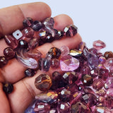 50Grams Pkg. Crystal Mix Shapes Glass beads for jewelry making Crystal Shade of Purple, Various Shapes, size about 6~12mm