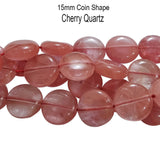 15mm Coin Cherry Quartz About 26 beads