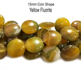 15mm Coin Yellow Florite About 26 beads