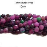 6 MM ROUND FACETED AUTHENTIC ONYX BEADS FOR JEWELLERY MAKING ABOUT 15" LINE, APPROX 60~63 BEADS
