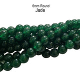 Dark Gren 6 MM ROUND  AUTHENTIC Jade BEADS FOR JEWELLERY MAKING ABOUT 15" LINE, APPROX 60~63 BEADS