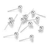 10 Pcs Pkg. 4MM ROUND BALL POST STUD EARRINGS WITH LOOP FOR JEWELRY DANGLE EARRING MAKING, SILVER BALL POST POST STUD TOPS FINDINGS RAW MATERIALS FOR JEWELRY MAKING