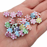 100 PIECES PACK' 9-10 MM' COLORFUL SMILEY ACRYLIC BEADS SUN FLOWER SHAPE LOOSE SPACER BEADS FOR JEWELRY MAKING HANDMADE DIY BRACELET NECKLACE ACCESSORIES