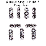 30 Pcs Lot, 3 holes Silver Triple Daisy Spacer for jewelry making