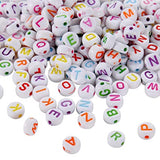 200/PCS PKG. LOT, 6MM DISC COLORFUL BEADS Alaphabet WHITE COLOR Colorful  Acrylic Material Beads  for DIY Bracelets, Necklaces, Key Chains, and Art Crafts making 6 mm