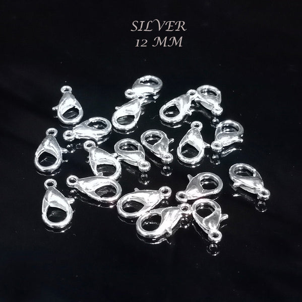 12mm Silver Plated Lobster Clasps | Zinc Alloy Jewelry Findings