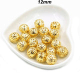 25pcs,12mm Size Hollow Ball (Jali Ball) Flower Beads Metal Charms Gold Plated Filigree Spacer Beads For Jewelry Making