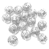 20pcs,16mm Size Hollow Ball (Jali Ball) Flower Beads Metal Charms Silver Plated Filigree Spacer Beads For Jewelry Making