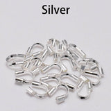 Silver 50 Pcs Pack  Brass Wire Guardian Cable Thimbles Wire Thread Protector Wire Terminators Cap End Tip Beads Mixed Color 5x4x1mm Hole: 0.5mm
