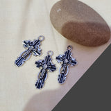 10 Pcs Pack, Shiny and Oxidized Tone Cross Charms Pendant, size about 20x35mm, Silver shiny plated