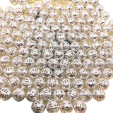 100pcs,6mm Size Hollow Ball (Jali Ball) Flower Beads Metal Charms Silver Plated Filigree Spacer Beads For Jewelry Making