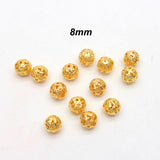 50pcs,8mm Size Hollow Ball (Jali Ball) Flower Beads Metal Charms Gold Plated Filigree Spacer Beads For Jewelry Making