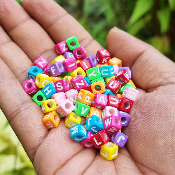 Multicolor Cube Alphabet Letter Beads, Multicolored Beads With Silver  Letters, Plastic Letter Beads, Acrylic Square Name Beads, Size 6mm 60 