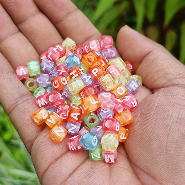 100 BEADS 6MM ACRYLIC SQUARE CUBE ALPHABET LETTER BEADS FOR