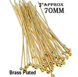 22 Gauge, 70mm Long ball head Pins, Brass Plated, Sold Per 50 Gram Pack, About 110 Pcs to 130 Pcs