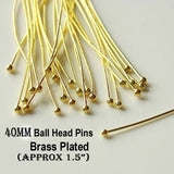 22 Gauge, 40mm Long ball head Pins, Brass Plated, Sold Per 50 Gram Pack, About 200 Pcs to 230 Pcs