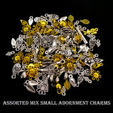100 PIECES ASSORTED MIX PACK' SMALL ADORNMENT GERMAN SILVER CHARMS