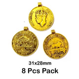 8 Pcs Pack, Oxidized Plated 31x28mm Coin Charms Pendant for Jewelry