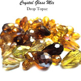 200 Pcs Pkg. Brown color, Drop Faceted Crystal Glass beads, size encluded as 5X7MM, 8X12MM, 10X15MM AND SOME 3X5MM