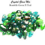 200 Pcs Pkg. green color, Drop Faceted Crystal Glass beads, size encluded as 5X7MM, 8X12MM, 10X15MM AND SOME 3X5MM