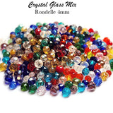 50 Grams Pkg. Multi color shade, Rondelle Faceted Crystal Mix, glass beads, Size mostly in size about 4mm
