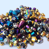 50Grams Pkg. Crystal Mix Shapes Glass beads for jewelry making Crystal Metallic Colors, Various Shapes, size about 6~12mm