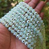 MINT GREEN ' 8 MM ROUND ' SUPER FINE QUALITY EVIL EYE GLASS CRYSTAL BEADS SOLD BY PER LIN PACK' APPROX PIECES 47-48 BEADS