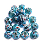 10/Pcs Pkg. Vintage Millefiori Trade Beads 15 Milimeter Size Base Color Turquoise Round Shape