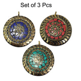 Set of 3 Pcs Stunning Tibetan Necklace making Pendant, Round Shape 3 different Colors