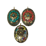 Set of 3 Pcs Stunning Tibetan Necklace making Pendant, Oval Shape 3 different Colors