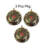 Set of 3 Pcs Stunning Tibetan Necklace making Pendant, Round Shape