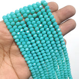 Opaque Solid Color Glass Beads Strands, Faceted, Rondelle, Green, 6x5mm, Hole: 1mm; about 92~94pcs/strand, 16~16.5"(42.5~43.75cm)