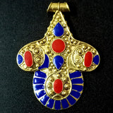 At Discount Price Tibetan pendant, coral and enamelled inlay focal tribal Oxidized tone Sold Per Piece