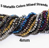 5 Colors, 4mm Size Metallic rondelle Crystal Glass beads Strands