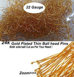 22 Gauge, Gold Plated, Ball head Pins, Sold Per Pack of 50 Grams, About 140 Pcs to 160 Pcs